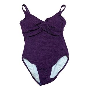 Women's 16 Purple Textured Twist Front Sliming One Piece Swimsuit NWOT